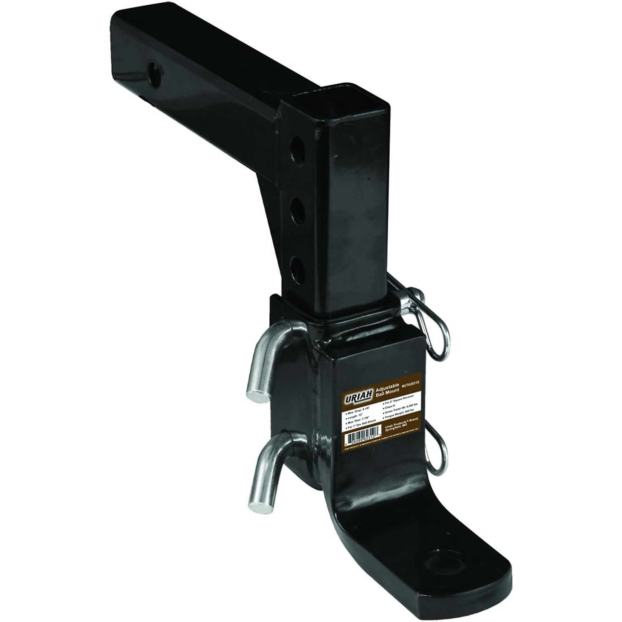 Uriah Products Adjustable Standard Ball Mount — Fits 2in. Receiver, 17in. Rise/Drop Adjustment, Black Powder-Coated, Model# UT620315